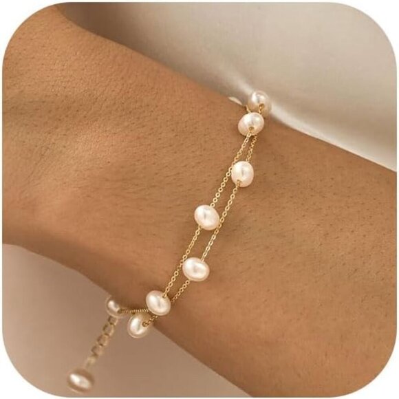 Other - Gold/Silver Pearl Bracelets - 14K Gold Plated Dainty Pearls Beaded Chain Heart B
